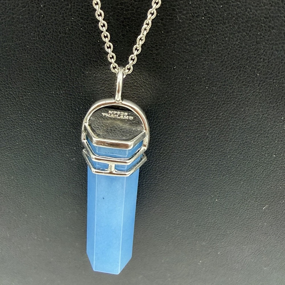 Vtg QVC Sterling Silver NF 925 Blue Jadite Spinel Pendulum Necklace Thailand - Picture 7 of 14